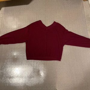 Maroon V-Neck Long-Sleeve Blouse